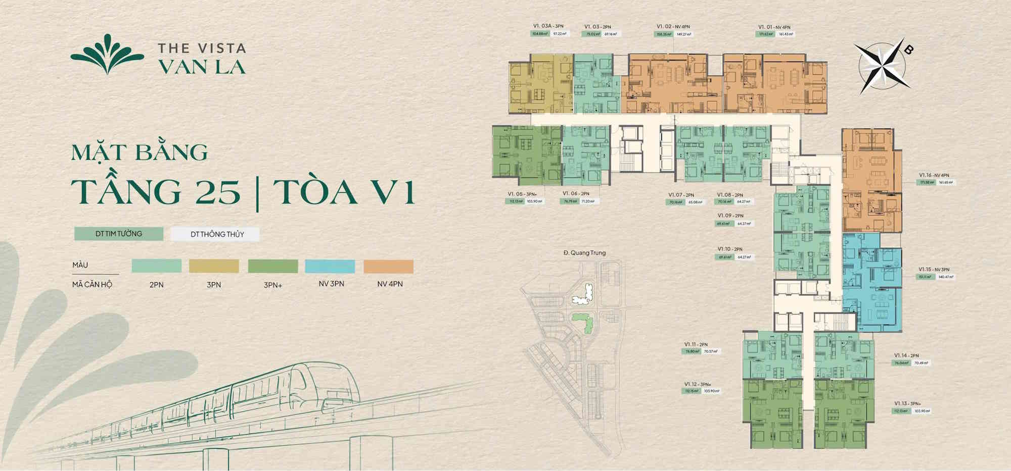 Mặt bằng tầng 25 The Vista Văn La Mặt bằng tầng 25 cao cấp dự án The Vista Văn La với các căn hộ NV diện tích cực đại