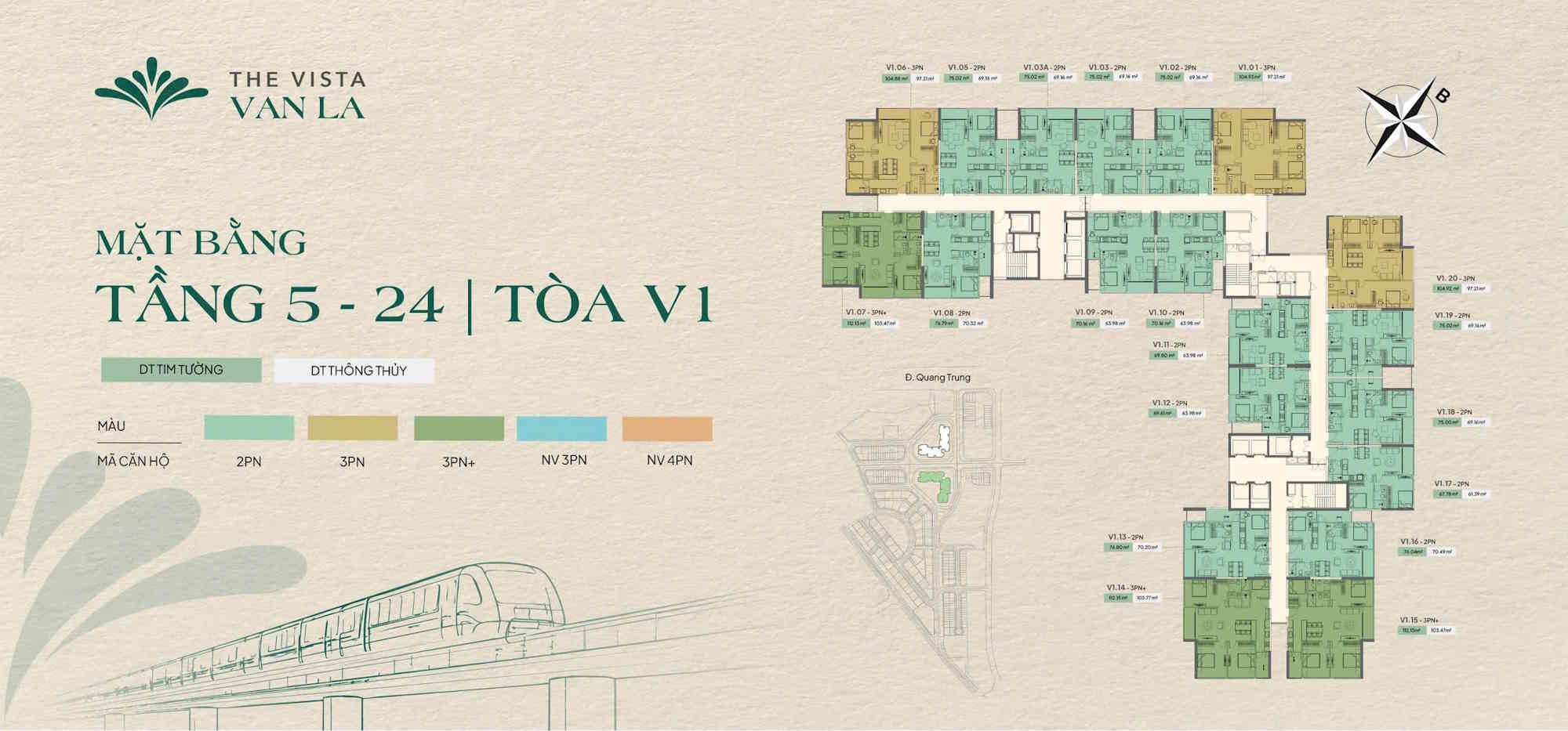 Mặt bằng điển hình Tòa V1 The Vista Văn La Sơ đồ chi tiết mặt bằng tầng 5 đến 24 tòa V1 chung cư The Vista Văn La Hà Đông chuẩn SEO